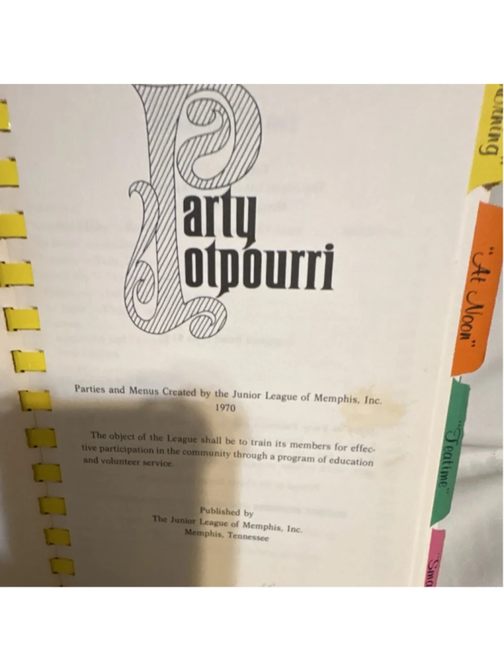 Party Potpourri Cookbook Junior League of Memphis Tennessee Recipes